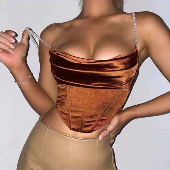 BRONZE CORSET TOP WITH GEM STRAPS - Picture 1 of 1